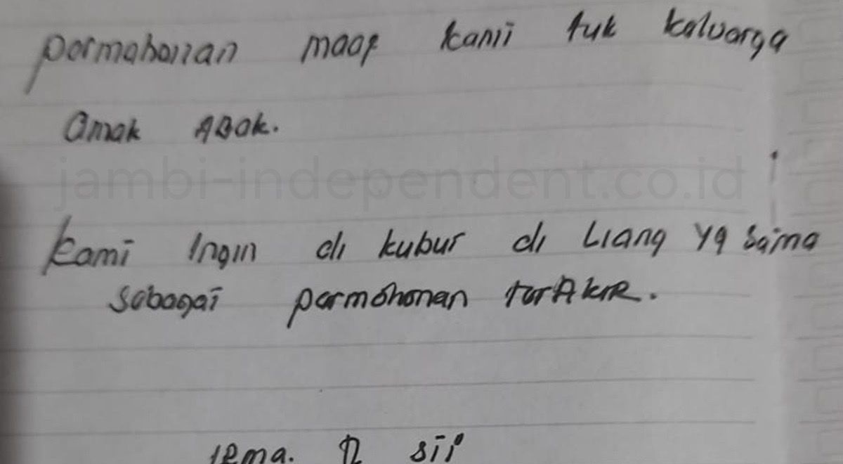 Pesan Terakhir Pasutri Gantung Diri di Kabupaten Merangin, Minta Dikubur Satu Liang