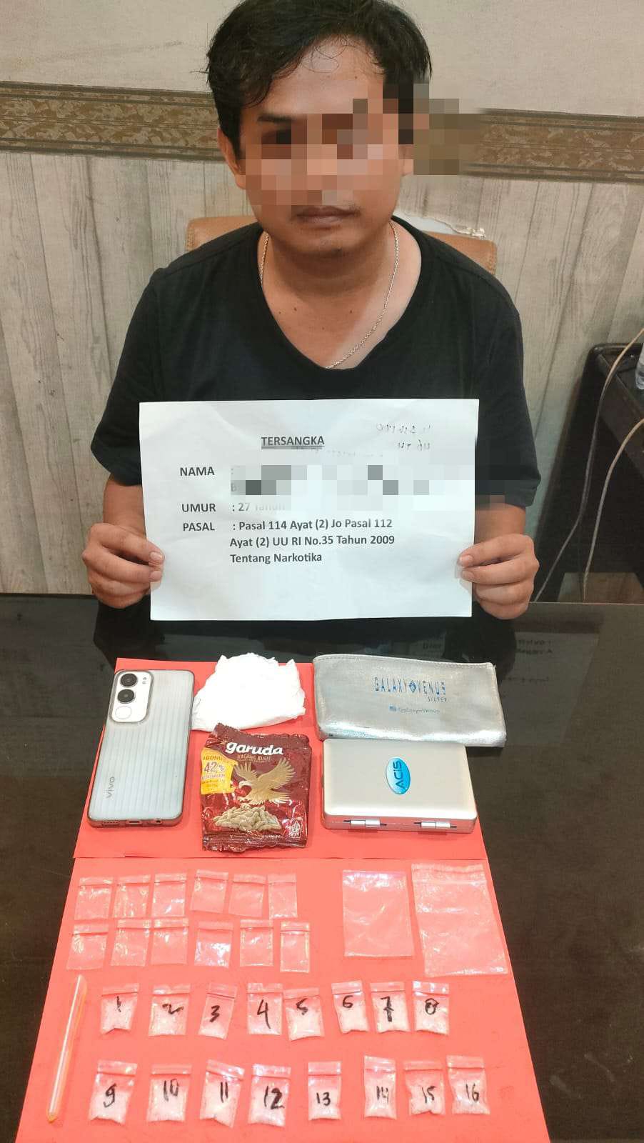 Satnarkoba Polresta Jambi Amankan Pelaku dan Sabu Sebanyak 16 Paket Kecil