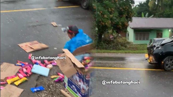 Pedagang Es Keliling Ditabrak Mobil di Simpang Aro Batanghari, Ratusan Es Berserakan