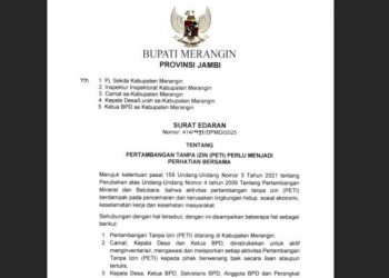 Bupati Syukur Terbitkan SE Larangan Penambangan Emas Ilegal di Merangin