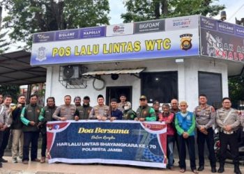 Satlantas Polresta Jambi Gelar Doa Bersama Komunitas Ojol Peringati Hari Lalu Lintas Bhayangkara ke-70
