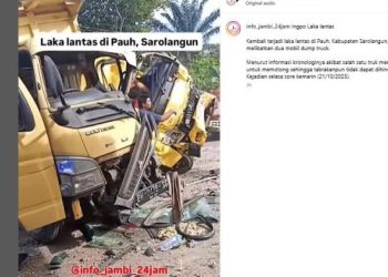 Gagal Nyalip, 2 Truk di Sarolangun Alami Kecelakaan