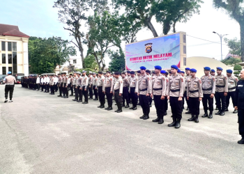 Polda Jambi Gelar Apel Kesiapsiagaan Pelayanan Pengamanan Aksi Unjuk Rasa 1 Tahun Kabinet Merah Putih