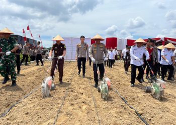 Kapolda Jambi Pimpin Penanaman Jagung Serentak Kuartal IV Tahun 2025 di Lahan Penanaman Jagung PT. Brahma Bina Bakti KM. 53 Desa Suko Awin Jaya