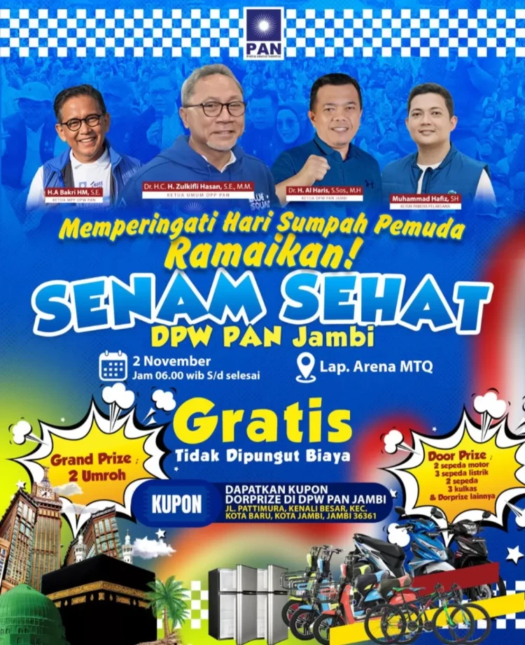 Peringati Hari Sumpah Pemuda, PAN Jambi Gelar Senam Sehat Berhadiah Umroh dan Motor