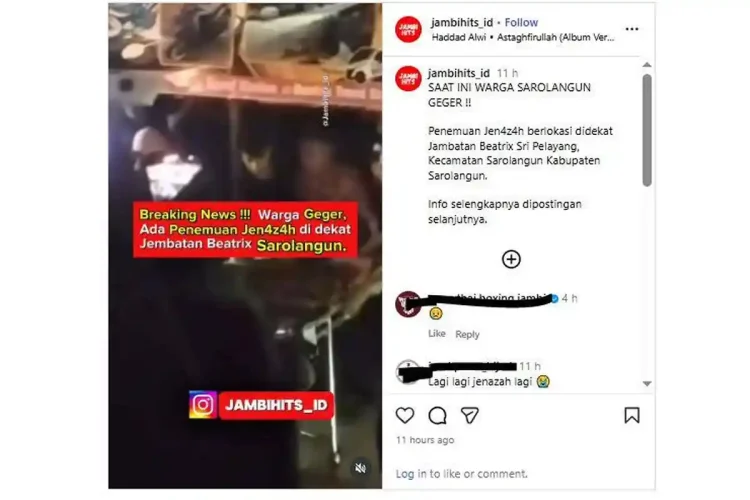 Warga Sarolangun Geger Temukan Mayat di Jembatan Beatrix