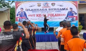 Semarak HUT ke-75, Ditpolairud Polda Jambi Gelar Olahraga Bersama Instansi Maritim
