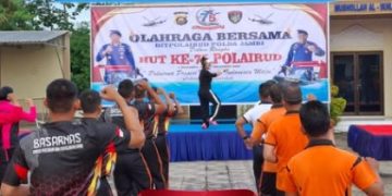 Semarak HUT ke-75, Ditpolairud Polda Jambi Gelar Olahraga Bersama Instansi Maritim