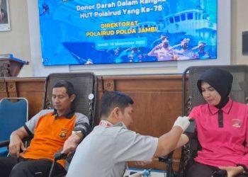 Peringati HUT ke-75, Ditpolairud Polda Jambi Gelar Donor Darah dan Kumpulkan 99 Kantong