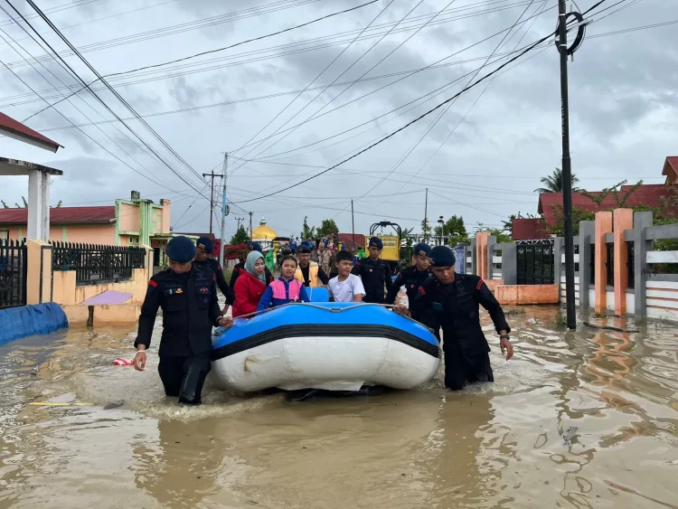 Tanggap Bencana, Puluhan Personel Brimob Polda Jambi Diterjunkan Bantu Warga Terdampak Banjir di Desa Lubuk Suli Kerinci