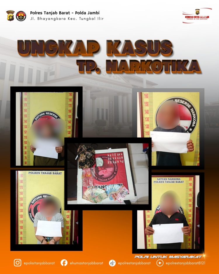 Gerebek “Lorong Maut”, Satresnarkoba Polres Tanjab Barat Ringkus 4 Pelaku dan 21 Paket Sabu