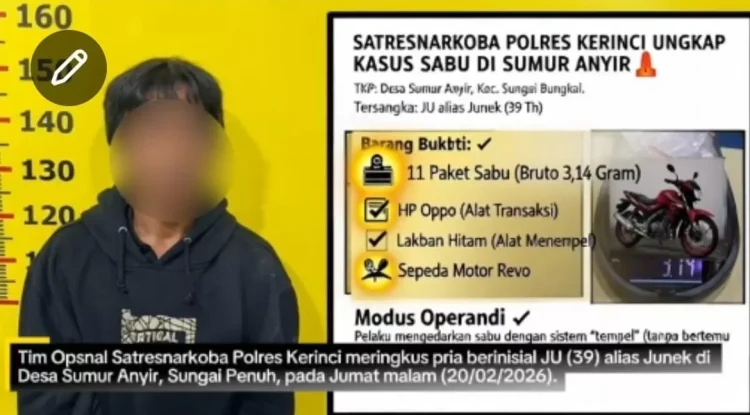 Polres Kerinci Ringkus Kurir Sabu Modus “Sistem Tempel” di Sumur Anyir