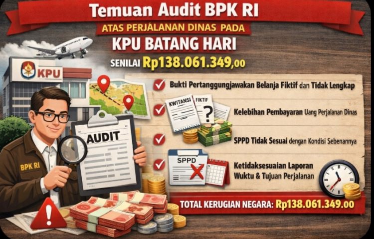 BPK Temukan Duplikasi Pembayaran Perjalanan Dinas di KPU Batang Hari, Negara Diduga Rugi Rp138 Juta
