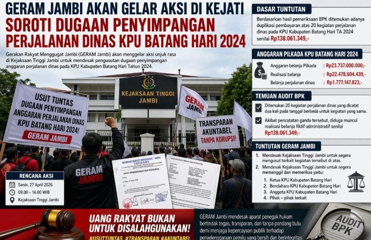GERAM Jambi Akan Gelar Aksi di Kejati, Soroti Dugaan Penyimpangan Perjalanan Dinas KPU Batang Hari Tahun 2024