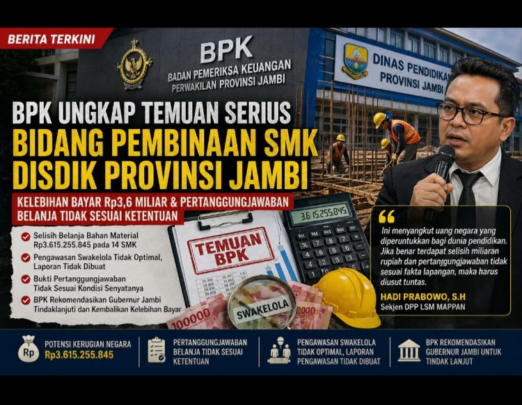 Hadi Prabowo S.H Soroti Temuan Bidang SMK Disdik Provinsi Jambi, Dugaan Kelebihan Bayar, SPJ Belanja Tak Sesuai Ketentuan