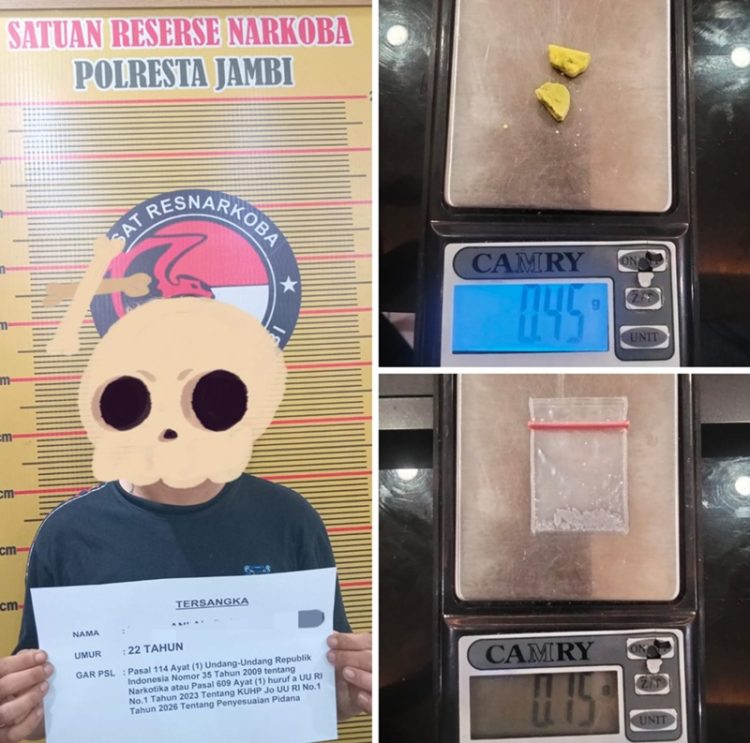 Satresnarkoba Polresta Jambi Tangkap 1 Pengedar dan Pemakai Narkoba, 1 Paket Sabu dan 1 Pil Ekstasi Diamankan