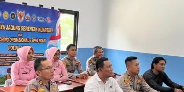 Kapolsek Mestong AKP Hengky Lesmana Bersama Kasatnarkoba Polres Muaro Jambi AKP Jeki Noviardi, S.H., M.H., dan Personil Mengikuti Kegiatan Daring Panen Raya Jagung Kuartal II Tahun 2026