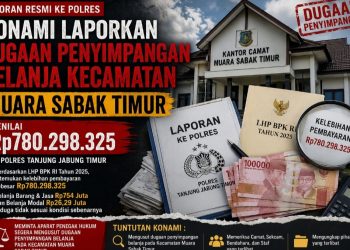 KONAMI Laporkan Dugaan Penyimpangan Belanja Kecamatan Muara Sabak Timur Rp780 Juta ke Polres