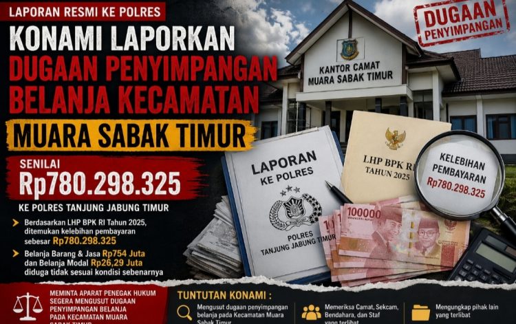 KONAMI Laporkan Dugaan Penyimpangan Belanja Kecamatan Muara Sabak Timur Rp780 Juta ke Polres