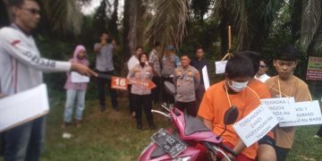 Polsek kota baru melakukan rekontruksi kasus pembunuhan di Pinang Merah Kecamatan Alam Barajo Kota Jambi