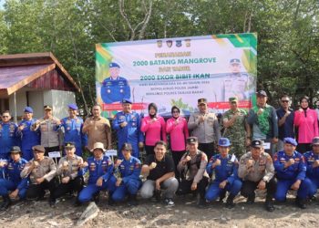 Peringati HUT Bhayangkara ke-80, Ditpolairud Polda Jambi dan Polres Tanjab Barat Tanam 2.000 Mangrove serta Tebar 2.000 Bibit Ikan