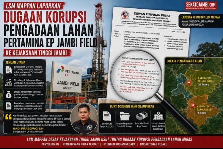LSM MAPPAN Laporkan Dugaan Korupsi Pengadaan Lahan Pertamina EP Jambi Field ke Kejati Jambi