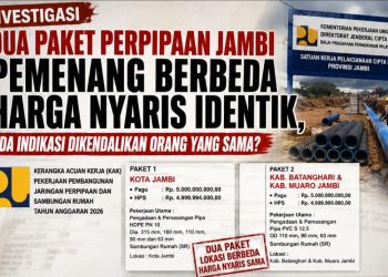 Dua Paket Jaringan Perpipaan Jambi, Pemenang Berbeda namun Harga Penawaran Nyaris Identik Sama