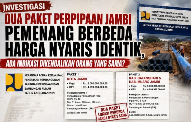 Dua Paket Jaringan Perpipaan Jambi, Pemenang Berbeda namun Harga Penawaran Nyaris Identik Sama