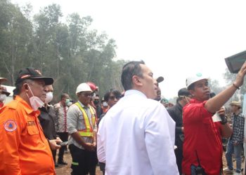 Wagub Sani Dampingi Wamen LH Tinjau Penanganan Karhutla di Desa Parit Culum Tanjab Timur