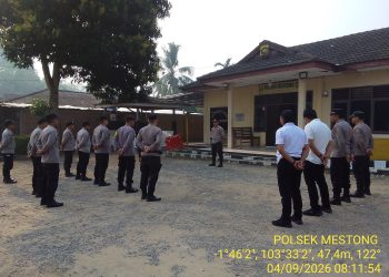 Kapolsek Mestong Pimpin Apel Terakhir Bersama Personel