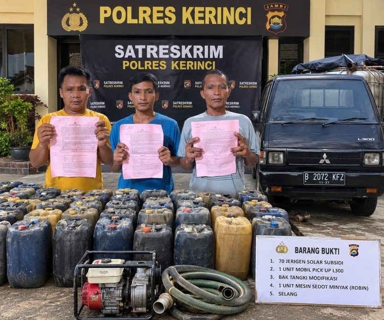 Satreskrim Polres Kerinci Ungkap Kasus Penyalahgunaan BBM Subsidi, 3 Tersangka dan 70 Jerigen Solar Diamankan